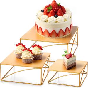 Wenqik 3 Pcs Buffet Riser Set 8" 10" 12" Gold Cake Stand, Metal Display Catering Dessert Table Riser Food Display Stand for Wedding Birthday Party Anniversary Reception