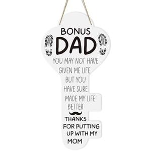 SET OF 3, Bonus Dad and Husband  Gifts from Stepson Stepdaughter Fathers Day Decorations for Dad Stepdad Dad Father Key Shape Hanging Wooden Sign