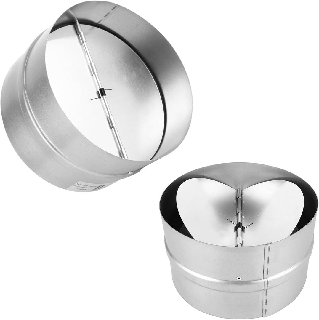 2 Pack Backdraft Damper - 6 Inch One-Way Airflow Ducting Insert with Spring-Loaded Folding Blades - Silver Vent Blockers - Backflow Preventer for 6 Inch Duct Dryer Vent Hose, Range Hoods