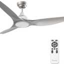 52 Inch Quiet DC Motor Ceiling Fan with Light Remote Control, Indoor 3 Blade Silver Modern Ceiling Fan for Bedroom Living Room Porch