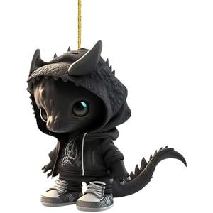 JJSHUANL Cartoon Cool Dragon Resin Ornament, Resin Crafts Advanced Mini Home Desk Decor, Funny Gift for Friends Children (Dinosaur Pendant B), Black, Pack of 6