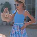 Girls Swimsuit One Piece Swimwear Top with Tropical Print Cover Up Skirt Girls Bathing Suit 7-16 Years (9-10 Years, Blue)