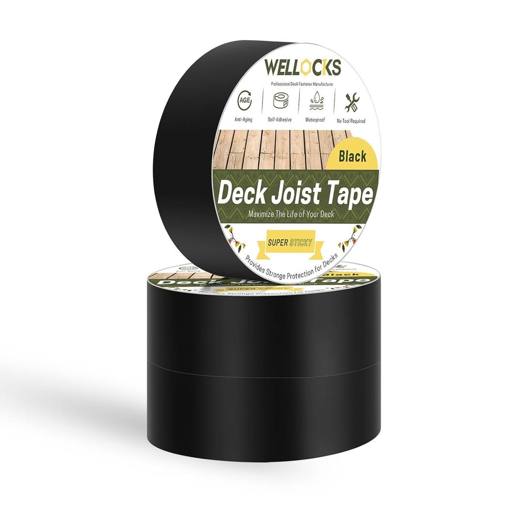 WELLOCKS Joist Tape for Decking Waterproof Seal Antiseptic Butyl Self-Adhesive Flashing Tape for Wood Decks Beams (3, 2"50 Feet)