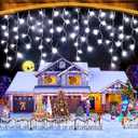 KNONEW 131.2ft 1280 LED Christmas Lights Outdoor Decorations with 240 Drops, 8 Modes Timer Indoor Curtain Fairy Light, Waterproof LED String Light Decor for Wedding Party Christmas(Cool White)