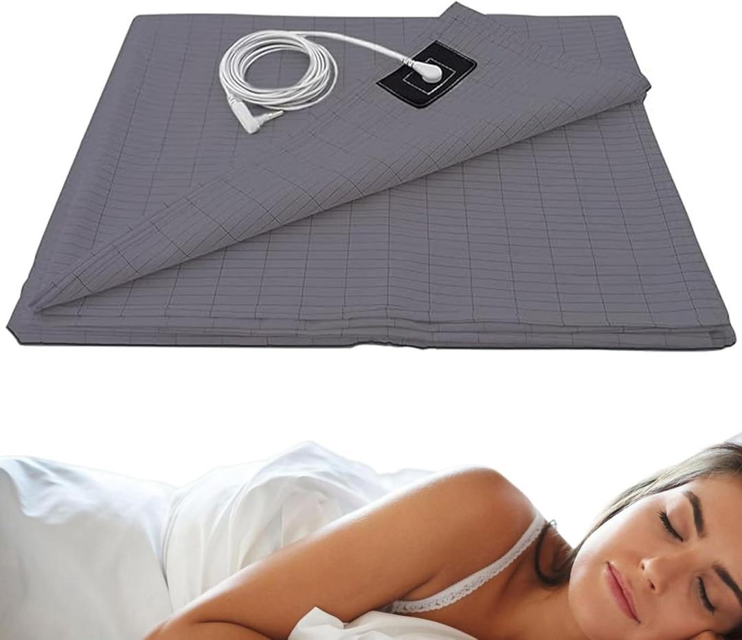 Grounding Sheet 28x52in Soft Earthing Sheet Breathable Grounding Bed Sheet with Cable Conductive Foldable Earthing Mat for Better Sleep Stress Relief Fitted Sheets, 27.95x51.97inch