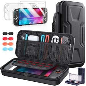 All in One Accessories Case Bundle for Nintendo Switch 2 2025, Portable Carrying Case & Clear Hard Cover Shell Case, 2 Screen Protector, 8 Thump Grips, Game Card Slots, for Travel & Storage