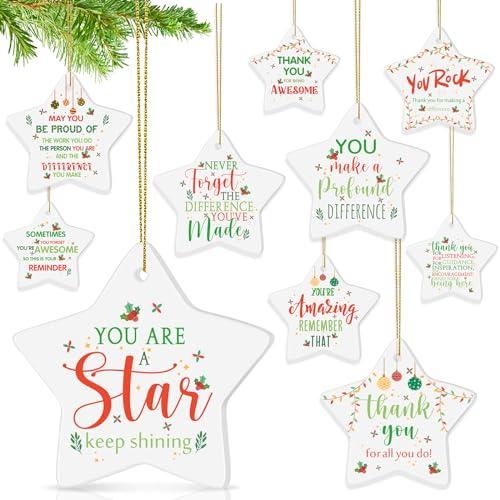 Tioncy 20 Pcs Christmas Thank You Ornament for Coworkers May You Be Proud Appreciation Gifts Thank You for Being Awesome Star Ceramic Hanging Plaque for Employee Nurse Teacher Office Business Favors