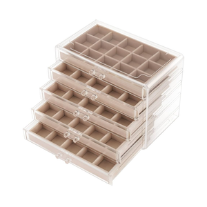 Jewelry Box Organizer，Acrylic Storage Organizer with 5 Drawers Adjustable Velvet Trays grid size Jewelry Storage Box Clear Jewelry Organizer Gift for Women Girls (5 layer)