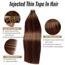 Tape in Hair Extensions Human Hair for Women Real Human Hair Tape in Medium Brown with Medium Auburn Highlights Silky Straight Tape in Hair Extensions 16inch 20pcs 30g