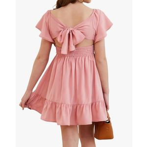 blibean Girls Summer Tie Back Dress Tween Kids Off Shoulder Dresses Size 13-14 Years Old, XL , A Pink 