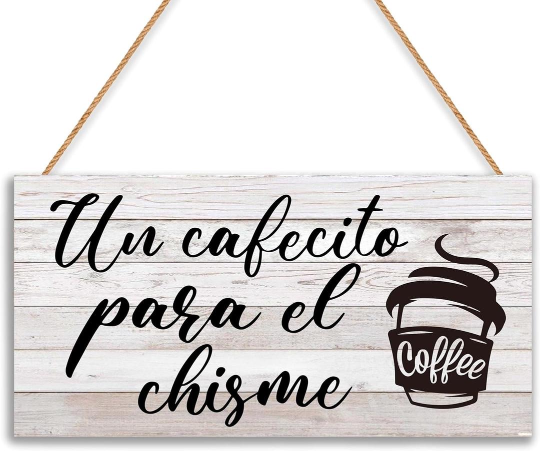 Un Cafecito Para El Chisme Wooden Hanging Sign(6" x 12") for Home Kitchen Coffee Bar Decor, Decoraciones Para Cocina - A03