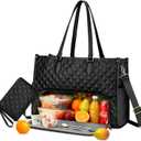 KKXIU Updated 2-in-1 Insulated Lunch Bag & 15.6 Inch Laptop Tote for Women, Large Capacity Thermal Meal Bag with Padded Laptop Compartment, Quilted Work Bag for Office, Teacher, Commuter (Black)