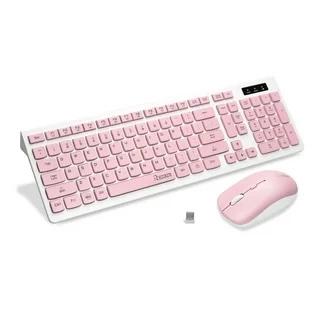 Wireless Keyboard and Mouse Combo, Full-Sized Wireless Keyboard and Adjustable DPI Mouse, 2.4GHz USB Receiver, Wireless Keyboard and Mouse for PC, Windows, Desktop, Laptop (pink)