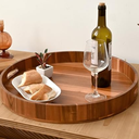 20 Inch Extra Large Round Serving Tray HeavyDuty Acacia Wood Tray for Oversized Ottoman Coffee Table and Counter Giant Decorative Organizational Tray Extensive Kitchen Serveware