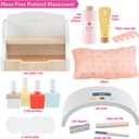Pretend Nail Salon Wooden Play Set- Glam & Glow Full Playset Includes Nail Polishes, Beauty Caddy, File, Dryer Chair & Stool- Mess-Free Girls Fun Mani Pedi Manicure Care, Kids Indoor Activity Center