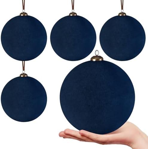 PullCrease 4 Pcs Large Velvet Christmas Balls 6 Inch Christmas Tree Decorations Xmas Ornaments Balls for Family Holiday Wedding Party Xmas Tree Hanging Decoration (Navy Blue)