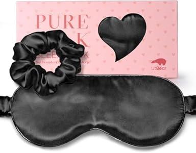 LitBear 100% Pure Silk Sleep Mask, 22 Momme 6A Mulberry Silk Fabric and Filling, Total Light Blocking Eye Mask Sleeping for Women, Men, Side Sleepers, Includes Travel Pouch and Scrunchie  