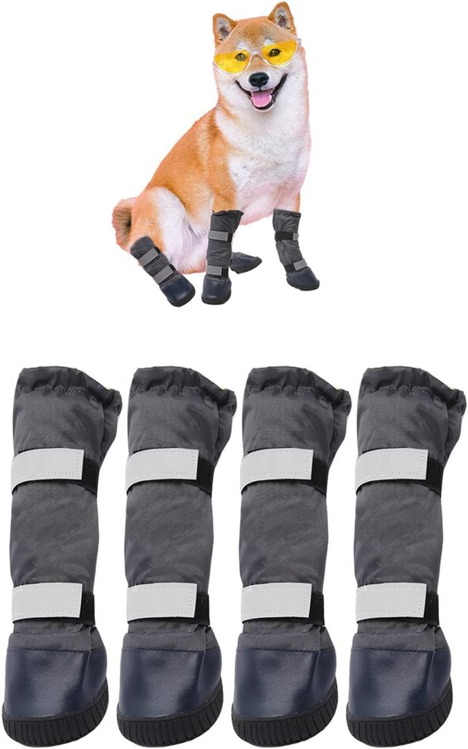 & Dog Rain Boots with Waterproof Material , Dog Winter Boots Keeps Your Pet Warm, Reflective Straps and Anti-Slip Sole, Dog Snow Boots for Snowy Day( 4PCS/Set ) (S(Insole width: 2.0''))