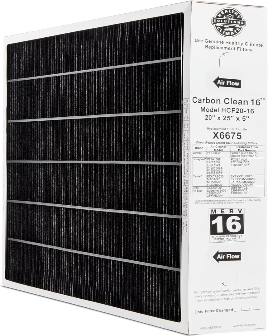 Lennox Healthy Climate X6675 Healthy Climate HCF20-16 Carbon Clean Replacement Filter, MERV16 25"x20"x 5"