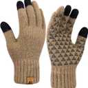 Vgogfly Winter Knit Gloves Warm Full Fingers Men Women with Upgraded Touch Screen - Anti-Slip Glove Fleece Lined (Large, Khaki)