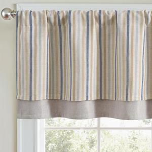 jinchan Colorful Striped Linen Double Layer Valance Pinstripe Rustic Cafe for Living Room Bathroom Light Filtering Drapes for Small Window Farmhouse Valance Rod Pocket 1 Panel 18 Inch Multi Blue
