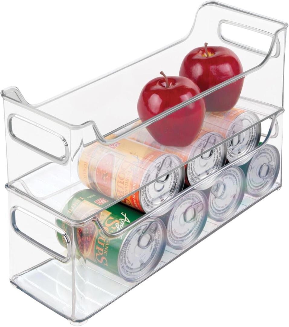 iDesign Stackable Plastic Pantry Bin with Handles for Cabinets or Fridge, Set of 2, Clear, Made in USA