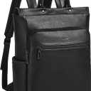 Leather Laptop Backpack for Women, Travel Backpack Purse Fits 15.6 Inch Laptop, Casual Daypack with Laptop Compartment for Teachers College Work Business Nurse Weekender, Black