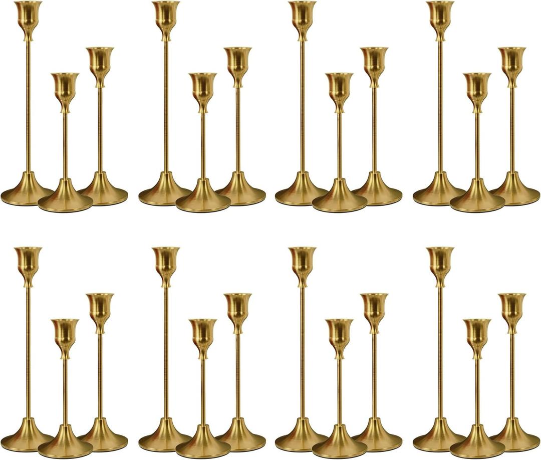 Taper Candle Holders Bulk, Set of 24 Brass Gold Vintage Candle Sticks Holder Decor Home Decor Centerpieces for Table Festive Wedding Decorations