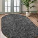 Unique Loom Davos Shag Collection Area Rug - Solid (5' 3" x 8' Oval, Peppercorn)