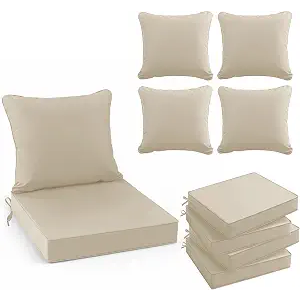 Summsun Outdoor Chair Cushion Weather Resistant, Backrest and Seat Cushion Set for Patio Furniture with Waterproof Removable Cover, 19 x 19 Inch, Cream, Set of 4, 19*19 + 19*17 Inch