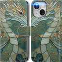 DEENAKIN for iPhone 14 Wallet Case with Card Holder + Cash Clip, RFID-Blocking, Military-Grade Drop Protection & UV-Printed Artwork, Magnetic Closure with Leather Kickstand - an Abstract Dragon