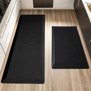 2 PCS Anti Fatigue Kitchen Mats for Floor, 9/10 Extra Thick Cushioned Standing Desk Mat, Comfort Memory Foam Ergonomic Kitchen Rugs and Mats Non-Slip Waterproof for Office, Kitchen, 20"x32"+20"x48" (Black)