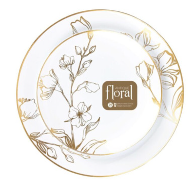 Antique Gold Floral Wedding Plastic Combo Plates 128pcs Plates 