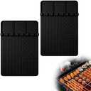 2 PCS Silicone Griddle Tools Mat for Blackstone,Grill BBQ Caddy Utensils Holder for Kitchen,Cooking & Countertop,Large Spatula Mat with Drip Pad,Griddle Accessories for Blackstone (Black 2pcs)