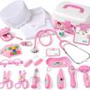 Phobby Durable Doctor Kit for Kids, 27 Pcs Deluxe Pretend Play Set Medical Toy with Real Stethoscope for Toddlers Boys Girls Birthday Gift Aged 3 4 5 6 7 8(Pink)