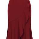 Women's Black Formal Fishtail Dresses Cocktail Wedding Guest Dress Short Sleeve Elegant V Neck Party Gowns (Red)