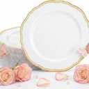 Hioasis 60pcs Gold Plastic Plates - White and Gold Disposable Dinnerware with Gold Rim, Heavy-duty, 10 inch, Dinner Plates for Party & Wedding & Mothers Day