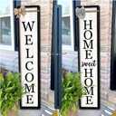 Surfapans Outdoor Welcome Sign for Front Porch Standing Large 2 Sided 45"X9" Wooden Frame Tall Vertical Leaner Long Home Sweet Home Front Door Sign for Rustic Outside Farmhouse Modern Decor (Black)