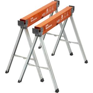 BORA Workhorse Saw horses 2 pack Folding Heavy Duty Metal Sawhorse with 2x4 Bracket Built in Bottle Opener Professional Saw Horse for Woodworking Carpenters Contractors PM-3350T