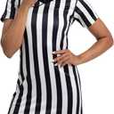 Women's Referee Shirt Dress Official Ref Umpire Jersey for Basketball Football Hockey Halloween Costume & Waitresses (V Collor) S