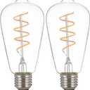 12V LED Edison Bulbs E26 Medium Base 40W Equivalent, Low Voltage 4W Vintage Style Spiral LED 12V Light Bulb, Warm White 2700K, Antique Clear Glass Bulb for RV, 2 Pack
