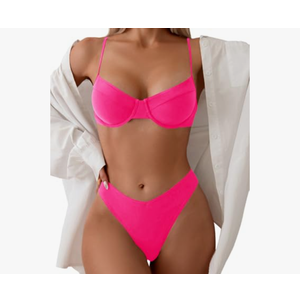 SweatyRocks Women's 2 Piece Bikini Set Spaghetti Strap High Cut Push Up Underwire Swimsuit, Large