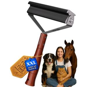 Oversized 2-Sided Dog Brush For Shedding Undercoat Rake for Dogs & Cats & Horses, Remove Mats, Dematting Comb, Grooming Brush for German Shepherds Medium to Long-Haired Pets(African Padauk Handle)