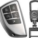 for Chevy GMC Key Fob Cover with Keychain.TPU Keyshell No Screws Required for Installation. Compatible with 2021-2025 Silverado Sierra Tahoe GMC Yukon Suburban Denali(Frosted Matte Gray-5 Buttons)