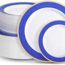 100Pack Plastic Plates Disposable Heavy Duty for Christmas Include 50PCS 10.25inch Dinner plates and 50PCS 7.5inch Dessert Plastic Plates for Party Wedding Birthday New Year (Blue)