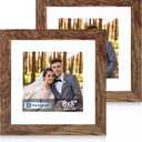 Hongkee 8x8 Picture Frame Set of 2, Made of Real Glass and Rustic Brown Wooden Frame - Display Square 6x6 with Mat or 8x8 Without Mat, 8 by 8 Photo for Wall or Tabletop