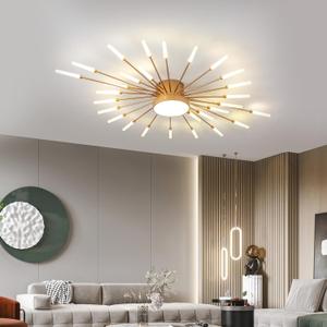 Ceiling Light Modern Flower Shape Ceiling Lamp for Living Room Dining Room Flush Mount Metal Acrylic Sputnik Firework Petal LED Lighting Fixture (Matte Gold, 28+1 Lights)