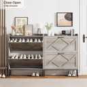 Nicetree Shoe Storage Cabinet with 2 Flip Drawers, Freestanding Shoe Organizer, Shoe Cabinet with Metal Legs, Narrow Shoe Rack Cabinet, Farmhouse Slim Shoe Cabinet for Entryway, Hallway, Rustic Gray