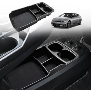 BestEvMod Lower Center Console Organizer Tray Compatible with Kia EV6 2022-2024 2025 Interior Accessories Storage Box ABS Material with PVC Trim Accessories (Lower Organizer-V2)