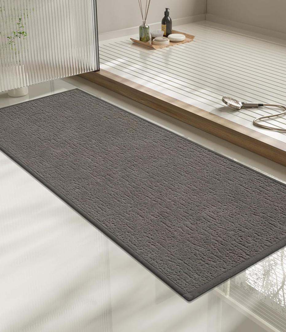 chakme Bathroom Rugs Mat 47x17, Ultra Thin Non Slip Bath Mats Runner Quick Dry Absorbent Bath Mat for Bathroom Floor, (Grey, 47"x17")